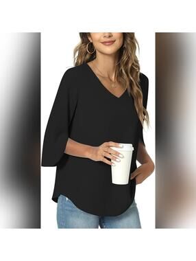 NWT TAOHUADAO Women's 3/4 Sleeve Chiffon V Neck Tunic Top, 2XL (20-22)